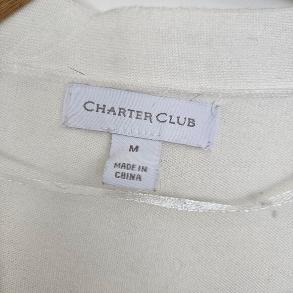 Charter Club Cream Cardigan Decorative hemline, Size‎ M, Rayon/nylon blend - Picture 3 of 8